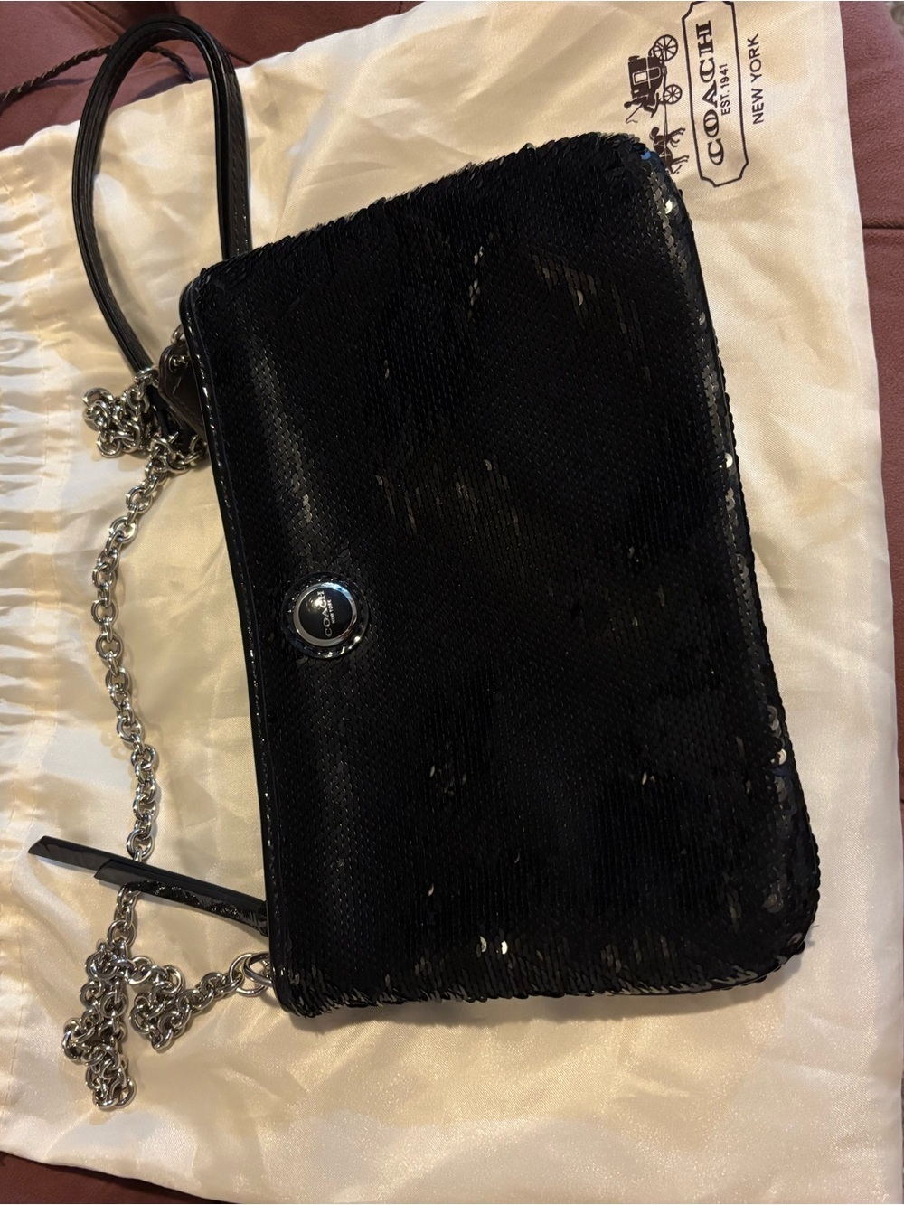 Coach Black Sequin Chain Wristlet